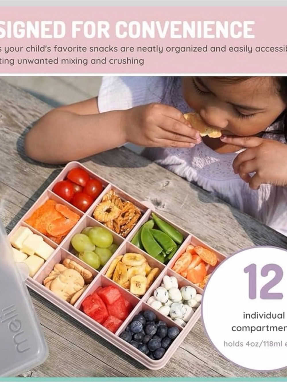 melii Snackle Box 12-Compartment Snack Container Removable Dividers Food Travel